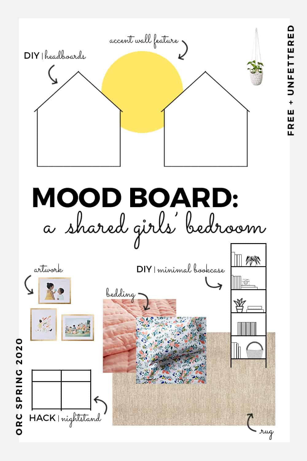 Check out our Montessori-friendly shared children's bedroom makeover as part of the Spring 2020 One Room Challenge! #orc #designingwithkids #kidsbedroom #childfriendlydesign