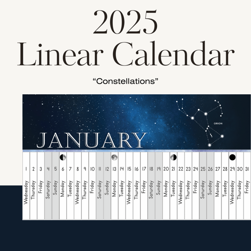 2025 Constellations Linear Calendar, Montessori calendar for kids